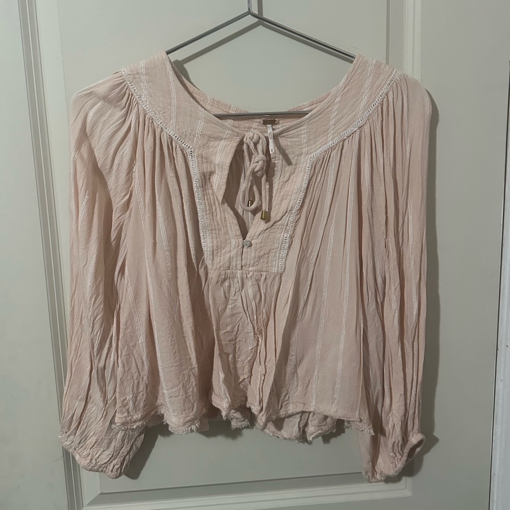 Free People Pink Tie Front Blouse